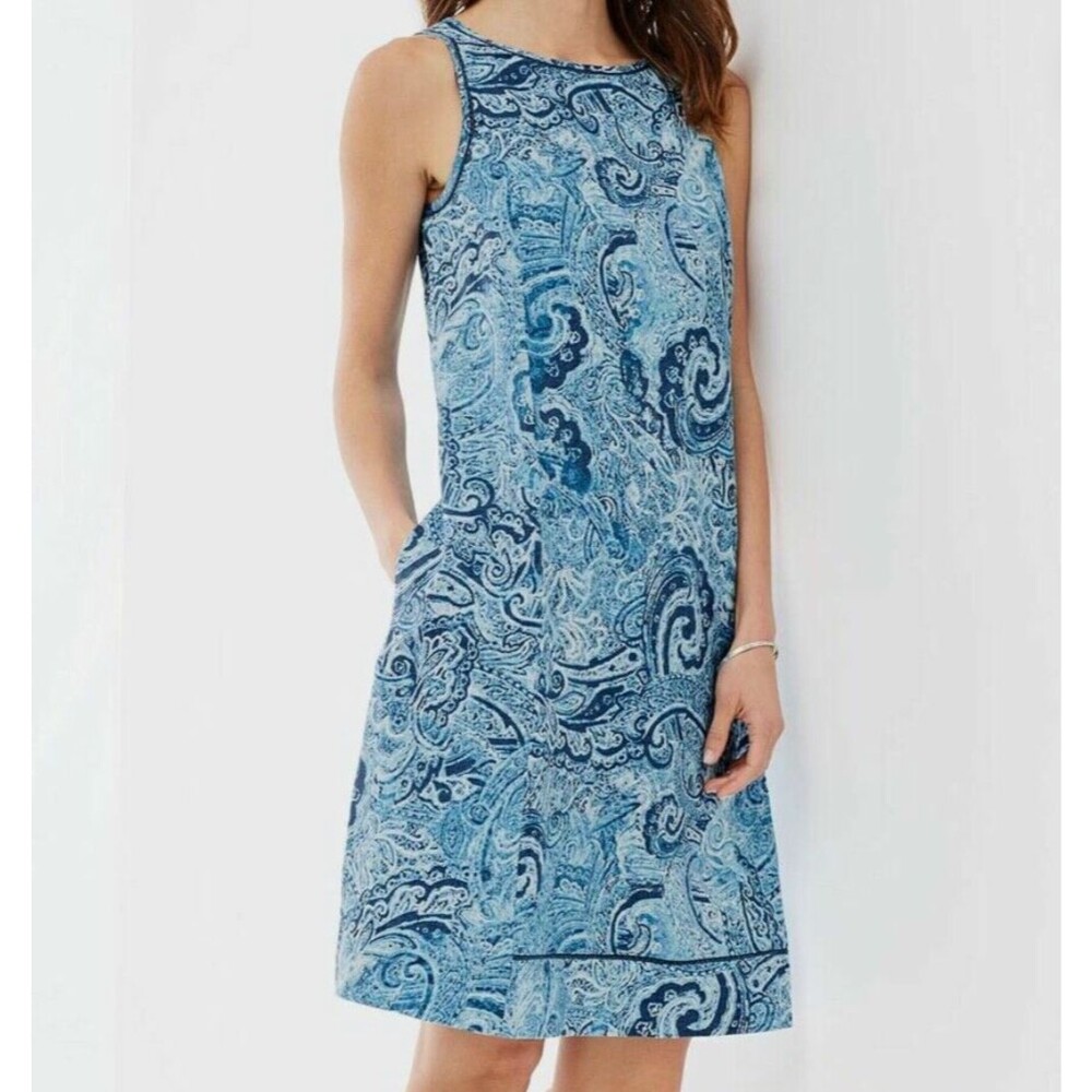 J.Jill Love Linen Blue Paisley A-Line Dress Medium Sleeveless Coastal Grandma